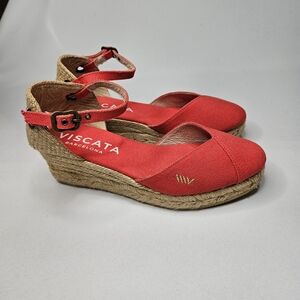 Viscata Cherry Red Canvas Espadrilles with Ankle Strap Size 5 US